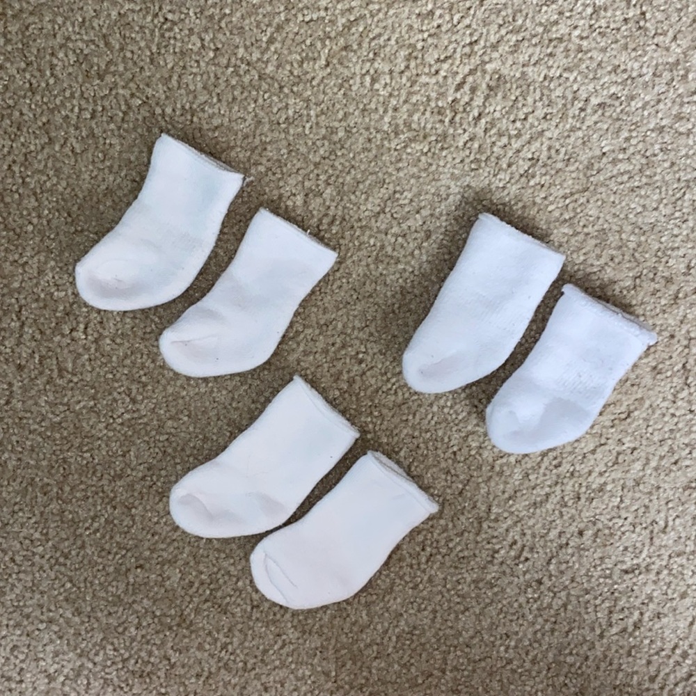 3 piece pair bundle of long white baby socks